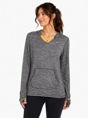 Nike Dri-FIT Running Hoodie Women’s Large Gray Thumbhole Pullover Activewear